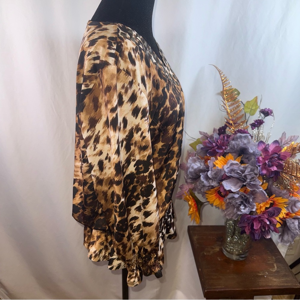 Valerie Stevens Petite Leopard Studded V-Neck Blouse PXL Chic Fall Top - Picture 4 of 8